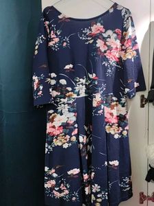 Fit Flare Floral Navy Blue Dress