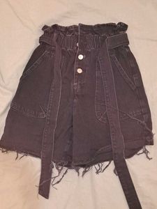 High Waist Black Denim Shorts