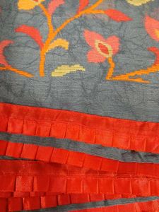 Elegant Red and Grey colour Saree