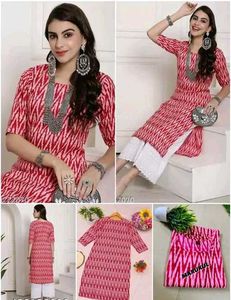 Red &amp; White Printed Kurta