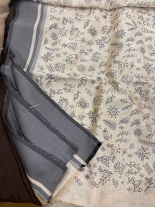 Linen Blend Saree - Grey