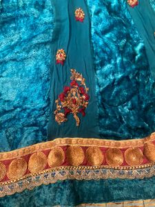 Zardozi Embroidered Teal Velvet Anarkali