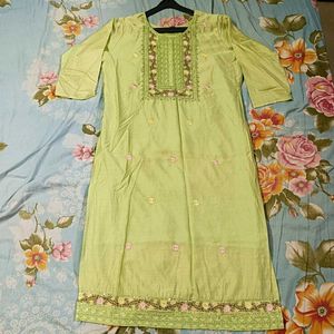 Lime Green Embroidered Kurta Set