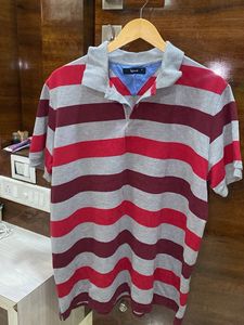 Grey Striped Polo Tshirt Men