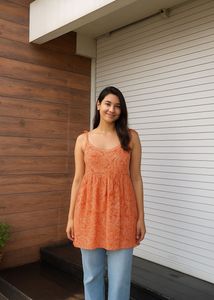 Orange Paisley Tie-Strap Tank