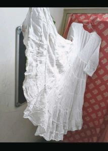 Gorgeous White Full Flared Pure Cotton Shrug