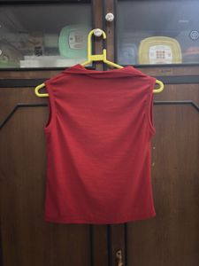 Sleeveless Polo Top Combo - Red and Black