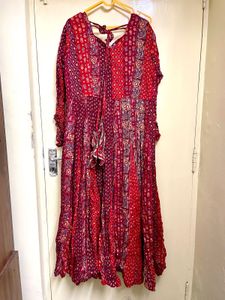 Red Paisley Print Maxi Dress With Shawl