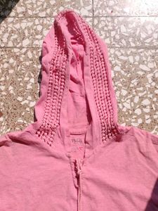 Pink Hoodie with Crochet Detail