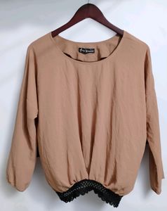 Wu Wang Wo Beige Lace Hem Top (Women)