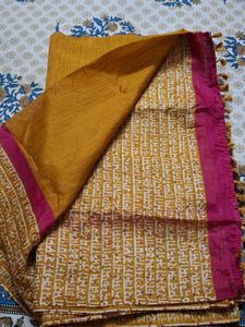 Elegant Mustard tosor silk saree with blouse