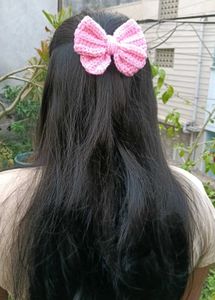 Pink Crochet Bow Hair Clip (All Colour Available)