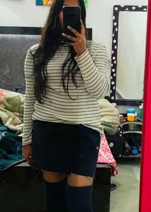 Striped Long Sleeve Top / high neck/turtle neck