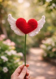Crochet Heart with Wings Decor