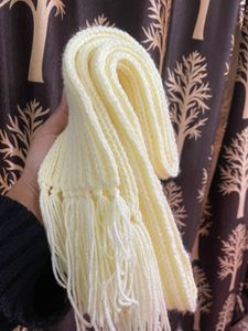 Yellow Knit Scarf with Fringe