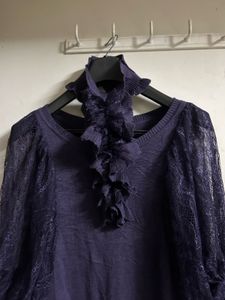 Stylish Purple Lace Sleeve Top