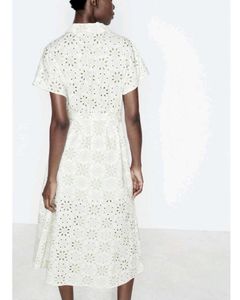 Zara Eyelet Midi Shirt Dress