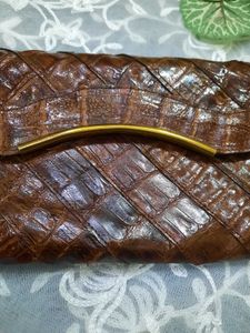 Vintage Crocodile Clutch with Gold Accent