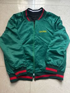 Green Satin Bomber Jacket