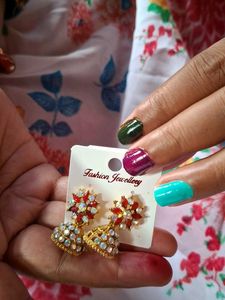Rhinestone Floral Jhumka Earrings +Surprise Gift