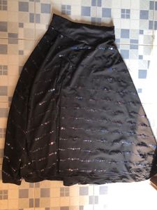 High Waist Long Black Skirt With Blue Sequence