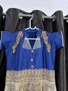 Festive Blue Gown With Gold Flare