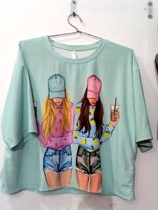 Green 2girls Printed Tee