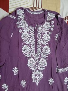 Pure chickenkari Embroidered Purple Kurta