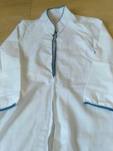 White Kurta with Blue Detail