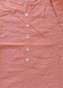 Peach Embroidered Cotton Kurta
