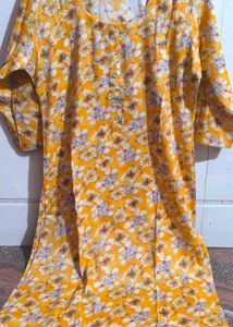 Floral Print Yellow Kurti Size L
