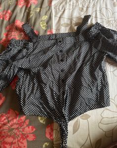 Polka Dot Cold Shoulder Top