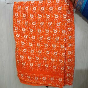 Orange Chikankari Saree