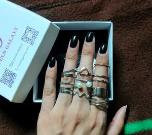 Silver Medium Size 12 Rings For Girls
