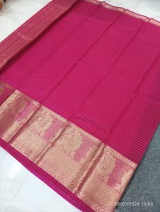 Elegant Pink Saree with Gold Border organza Check