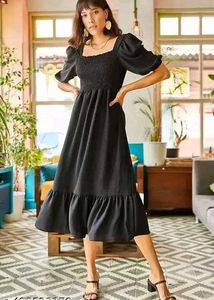 Black Puff Sleeve Midi Dress