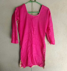 Pink Embroidered Kurti Top