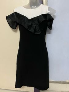 Korean Pintrest Princess Neck Black & White Dress