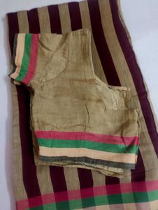 Striped Cotton Saree with Blouse 💗