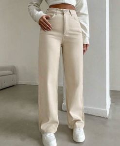 Beige Wide Leg Jeans