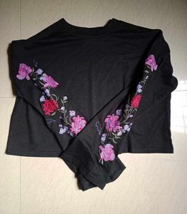 Black Embroidered Crop Top