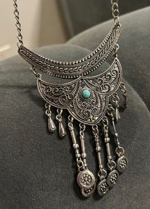 Silver Bohemian Pendant Necklace &amp; Earrings