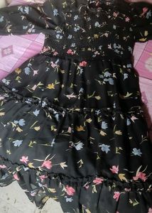 Full Sleeve Midi Length Black Floral Dress By RARE