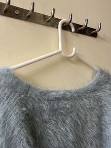 Blue Crop Jacket Oversized - Wool Fuzzy