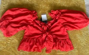 Orange Tie-Front Crop Top