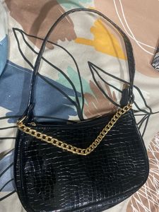 Black Croc Chain Shoulder Bag