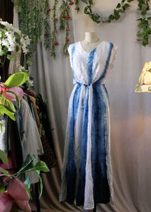 Blue &amp; White Tie-Dye Maxi Dress