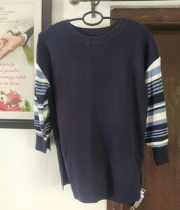 Striped Sleeve Knit Top(bit n blue shade)