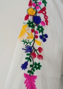 New Off White Floral Embroidered Kurti