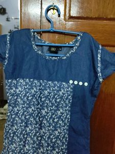Floral Denim Tunic Top